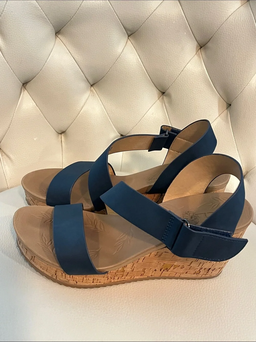 CL by Laundry Navy Cork Wedge Sandals